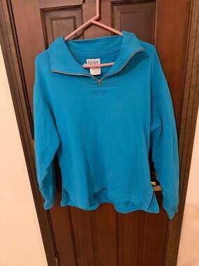 Vintage Escada Sport Bright Blue 100% Cotton Quarter-Zip Pullover Sweatshirt